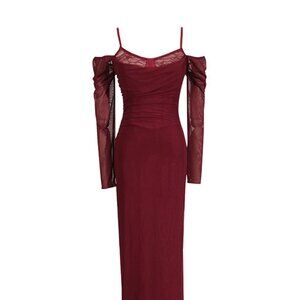 Lace Detail Long Sleeve Bodycon Maxi Dress | New Elegant Evening Dress